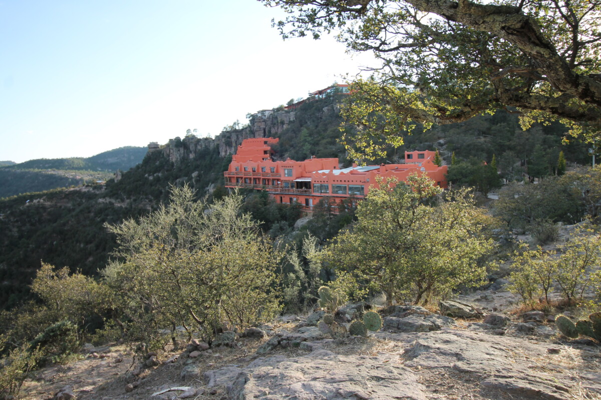 Hotel Mirador, as seen from the hiking trail along the ridge of Copper Canyon in Mexico.