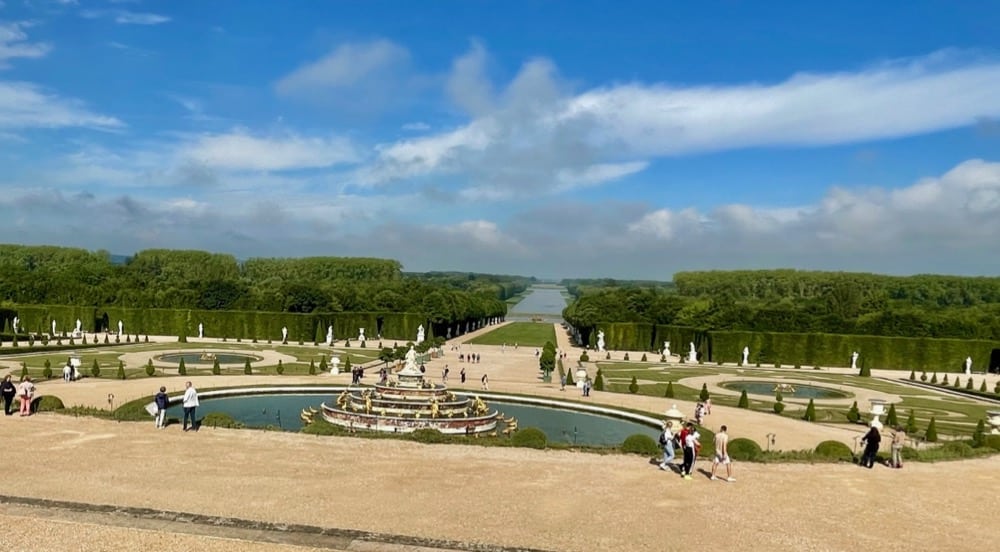 View from the terrace of the Versailles Palace during a day trip to Versailles.