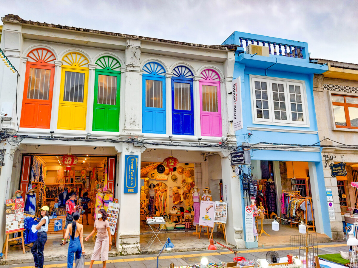 Pastel shades of the restored Sino-colonial building in Phuket Old Town.