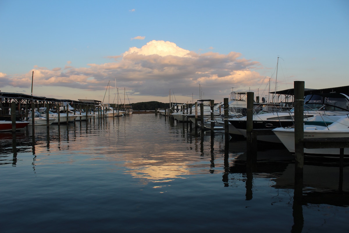 The view at sunset from the Wellwood Marina is in one of Maryland's small towns..