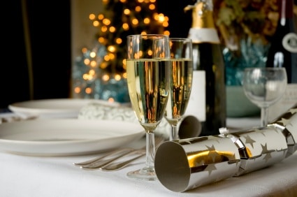 Champage on the table for Christmas dinner