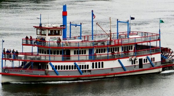The Sternwheeler, Columbia Gorge, spends summer months taking tourists, diners and partygoers on the Columbia River from its dock at Cascade Locks, Oregon.