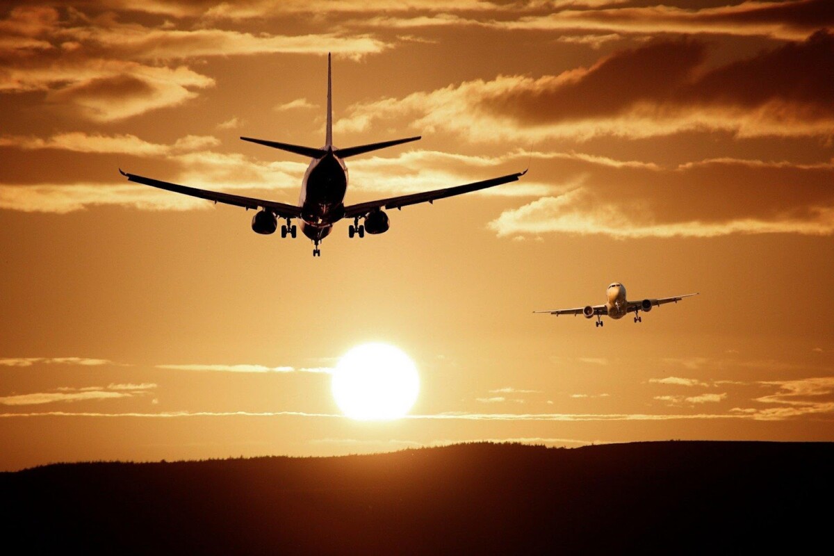 airplanes at sunset