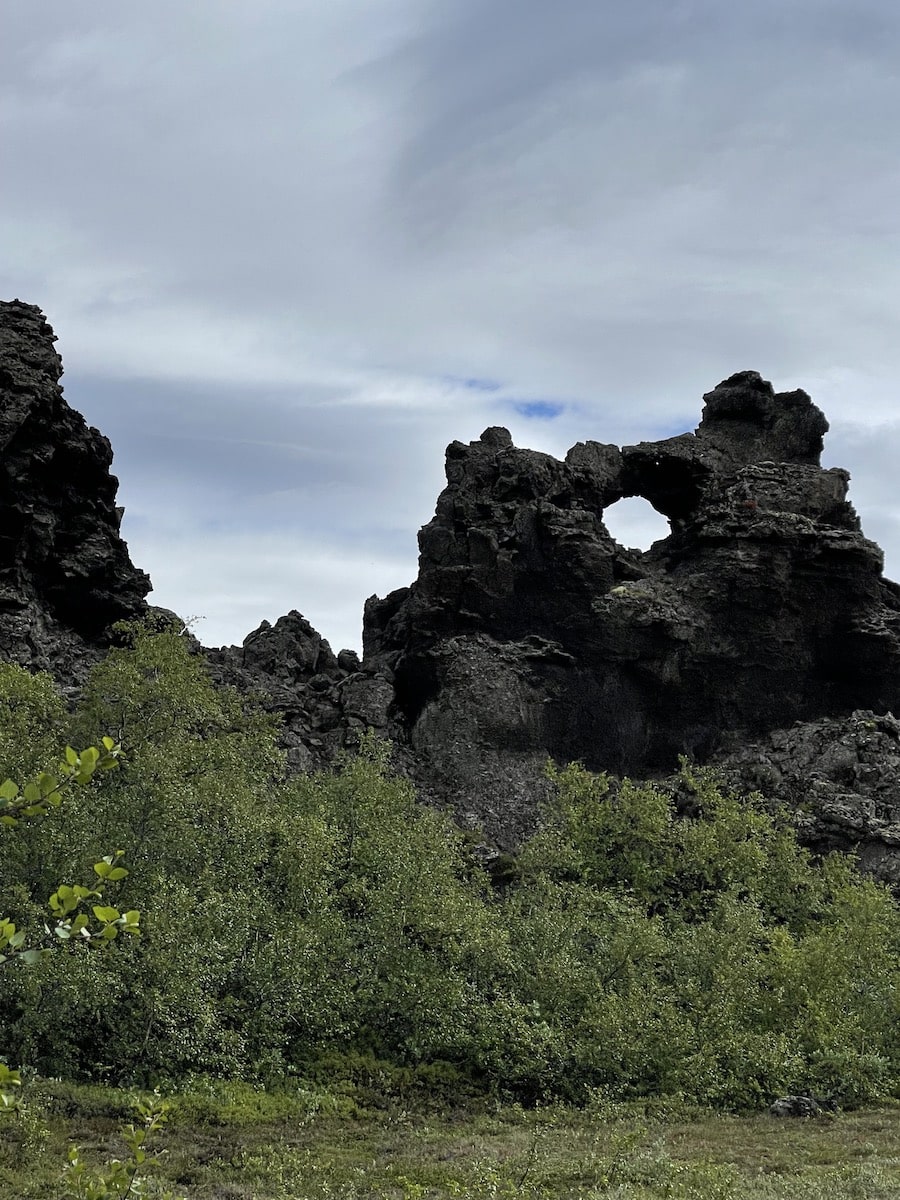 Unique Rock Formations at Dimmuborgir Ner Akureyri, a sight to see when cruising Iceland.