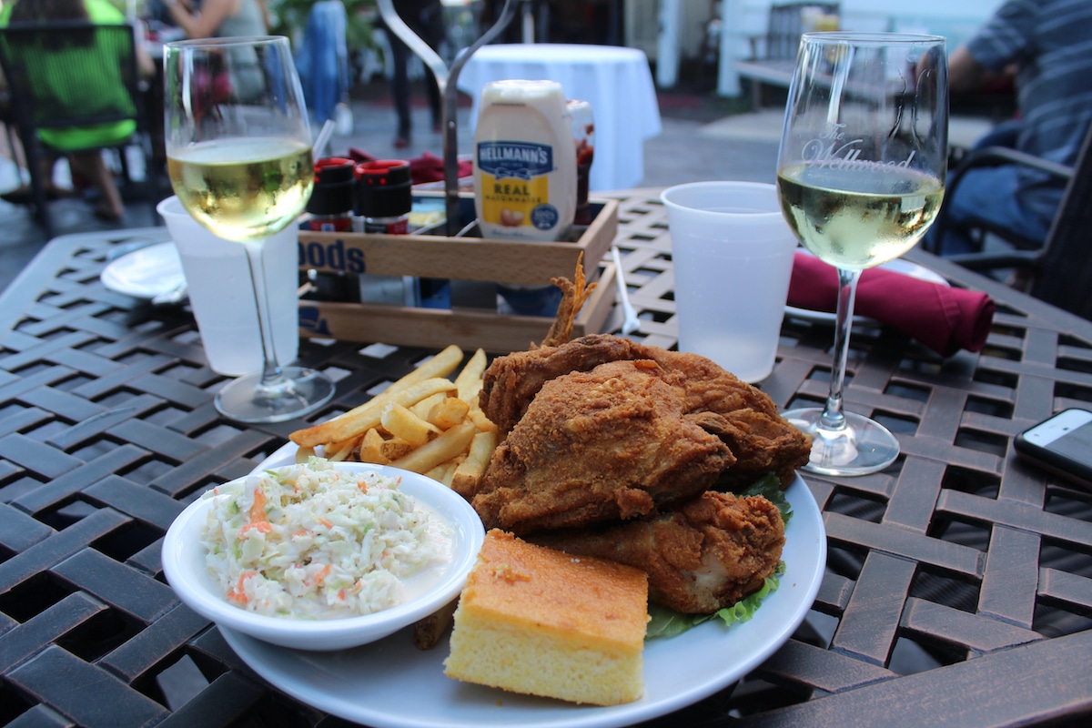 The Wellwood's fried chicken pairs well with a glass of white wine.