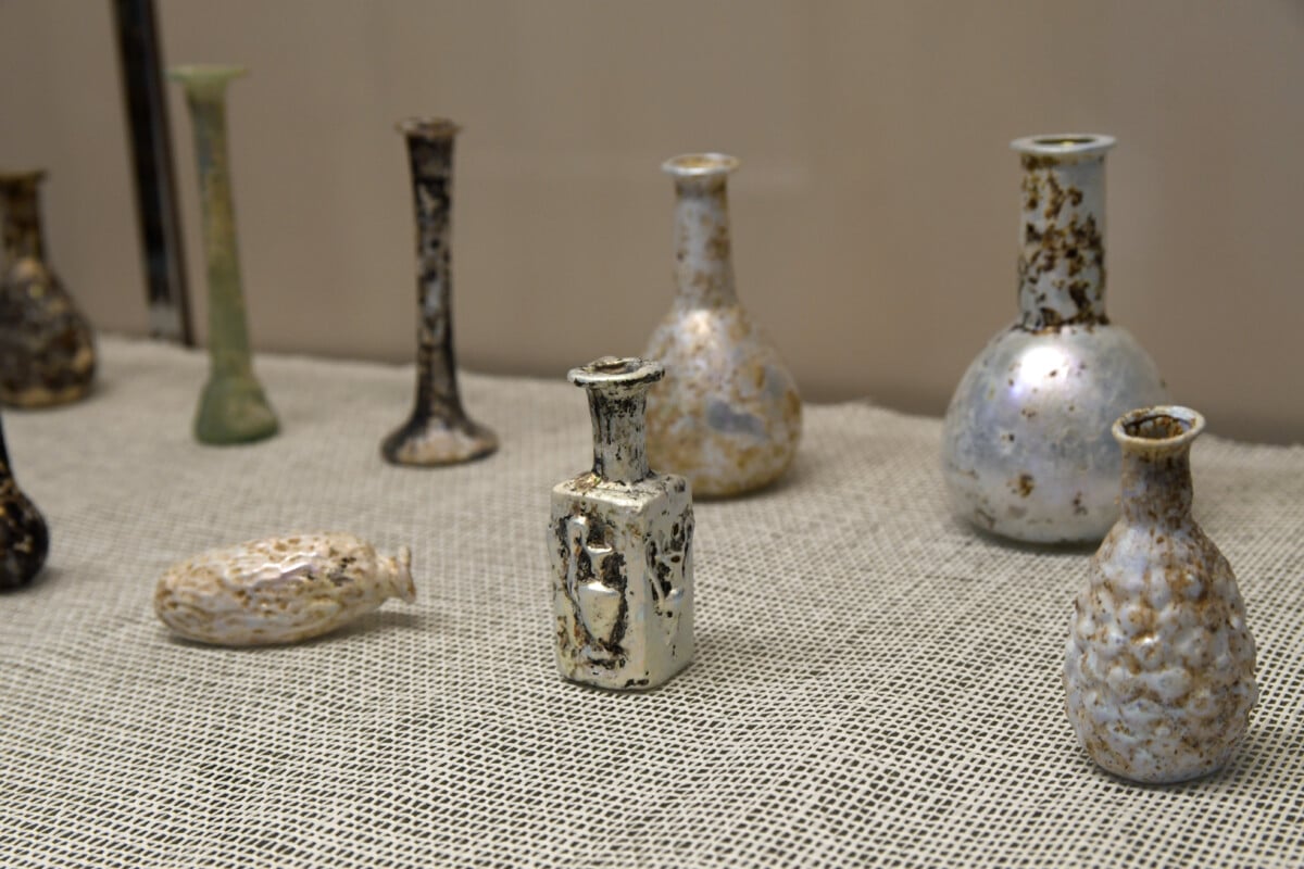 The museum at Umm Qais displays artifacts like these glass vessels.