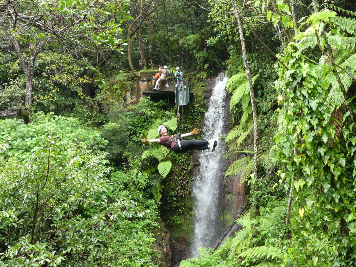 Zip lining over a waterfall!