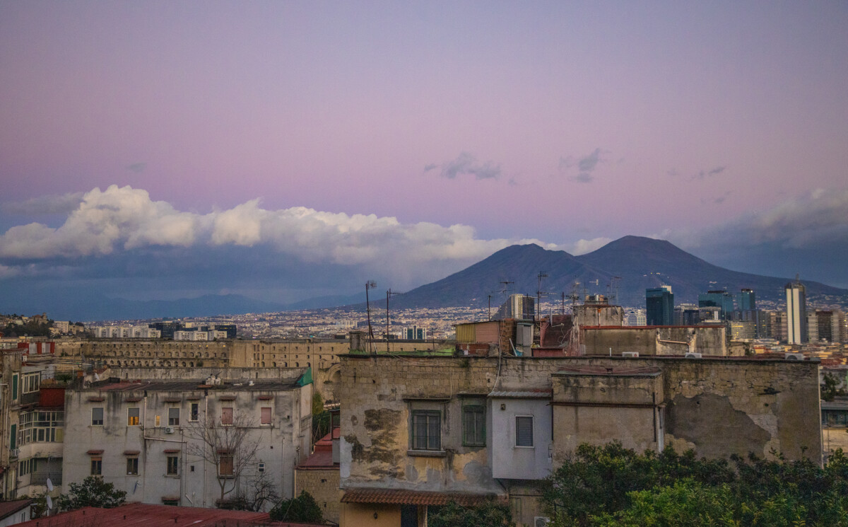 Mount Vesuvius looms over the city of Naples.