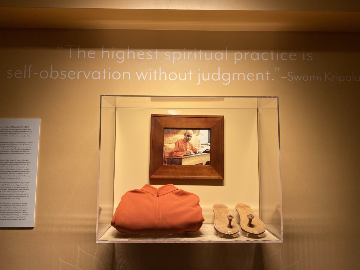 A historical display shows off some of Swami Kripalu's artifacts.