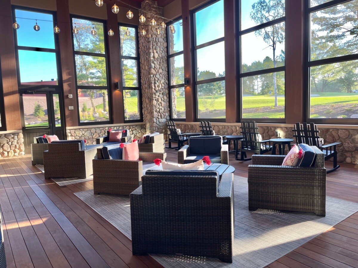 The world-class golf course has beautiful views from the sunroom/screened porch. 