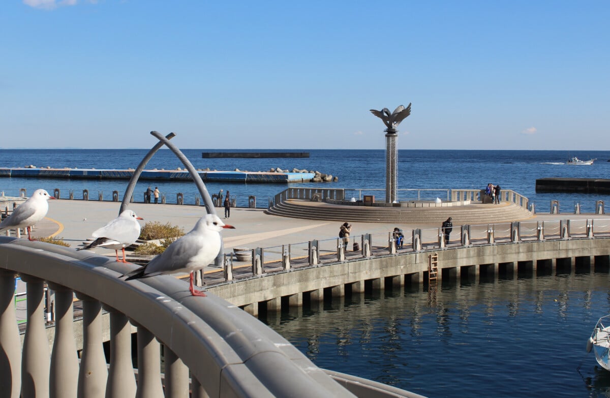 Seagulls and humans like the waterfront park in Atami. On a sunny day I walk the town and meander down to the ocean to enjoy this park and the sea air. It takes me about an half an hour to walk to this park from the train station.