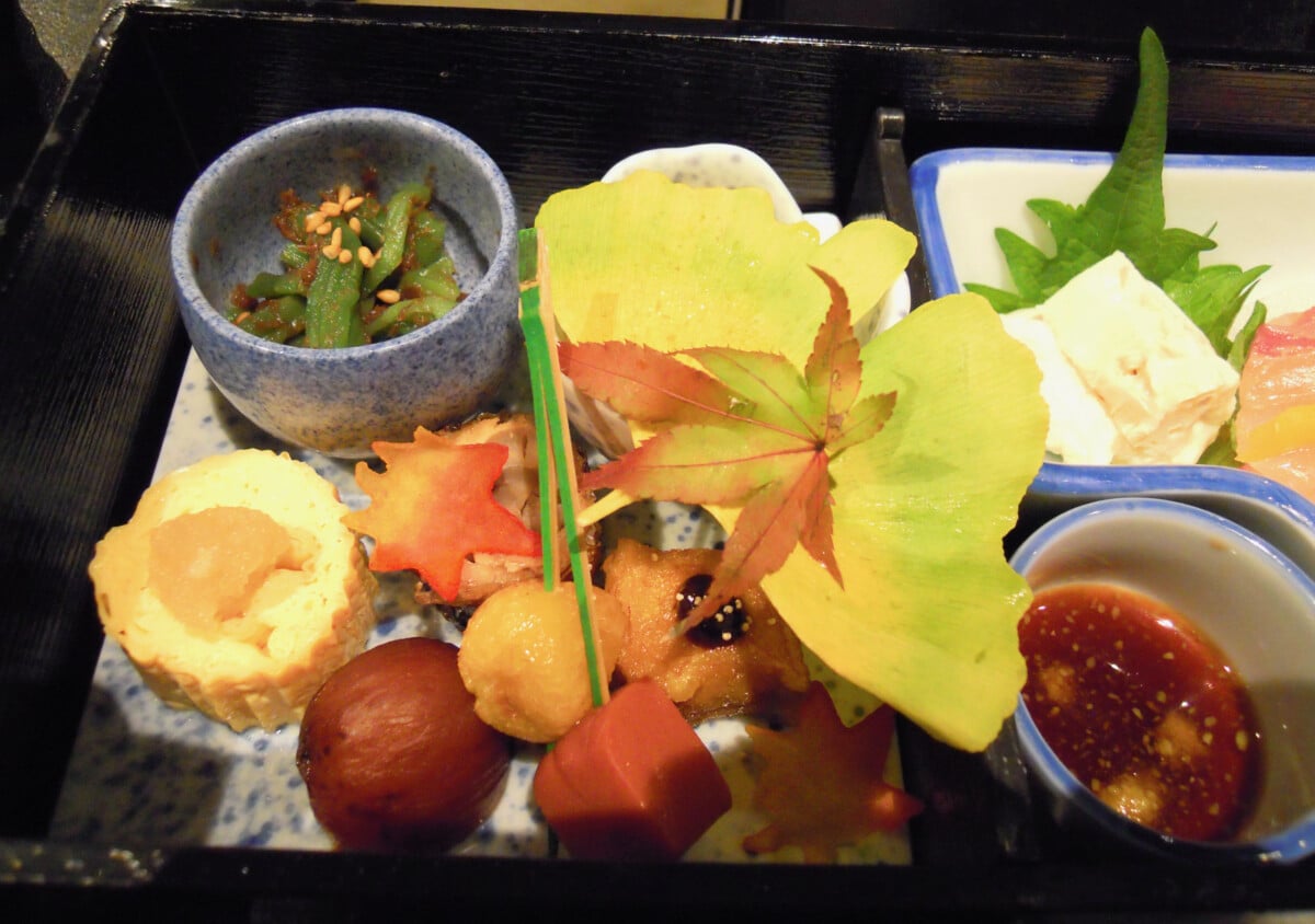 One of the hotels we visited with a family friend in Kyoto had this colorful fall special on the menu. It tasted as good as it looks.