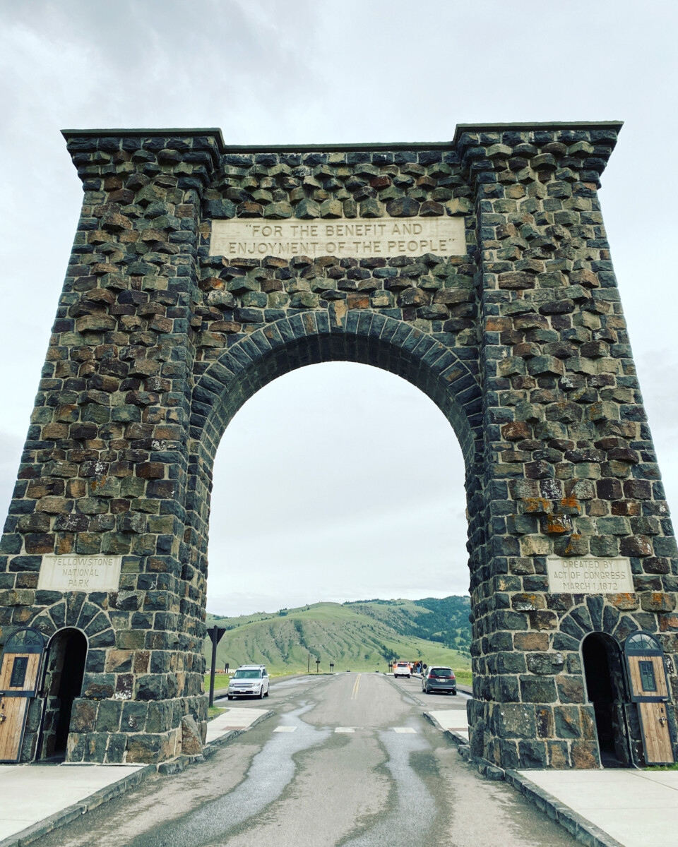 A stone arch on the road in Gardiner, MT.