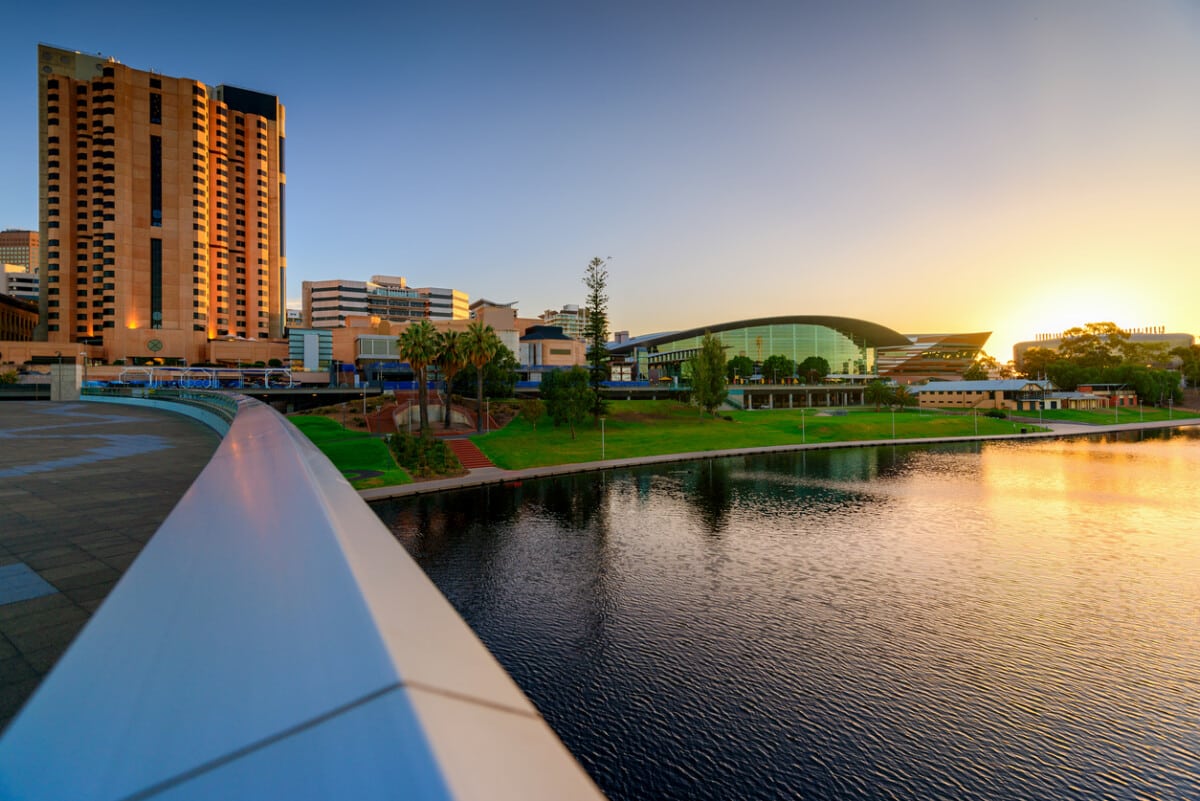 Adelaide City Business District, Riverbank Bridge across Torrens River. Photo by moisseyev via iStock by Getty Images