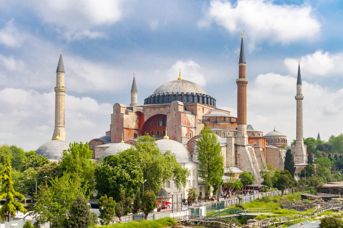 Hagia Sophia or Ayasofya is a former Greek Orthodox Christian patriarchal basilica (church), later an imperial mosque, and now a museum (Ayasofya Müzesi) in Istanbul, Turkey. Photo by nejdetduzen via iStock by Getty Images