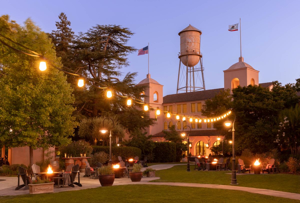 Enjoy wine and small bites around the firepits at the Fairmont Sonoma Mission Inn & Spa.