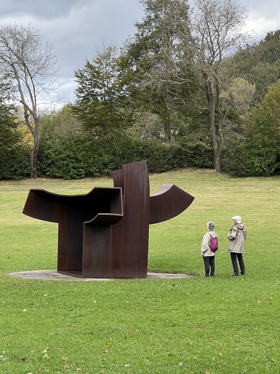 Visitors stroll among Eduardo Chillida’s monumental iron sculptures in his art park, Chilleda Leku, near San Sebastián, Spain.
