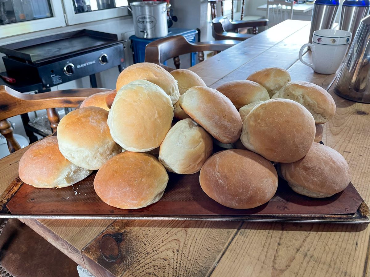 Freshly baked rolls at Becharof Lodge.
