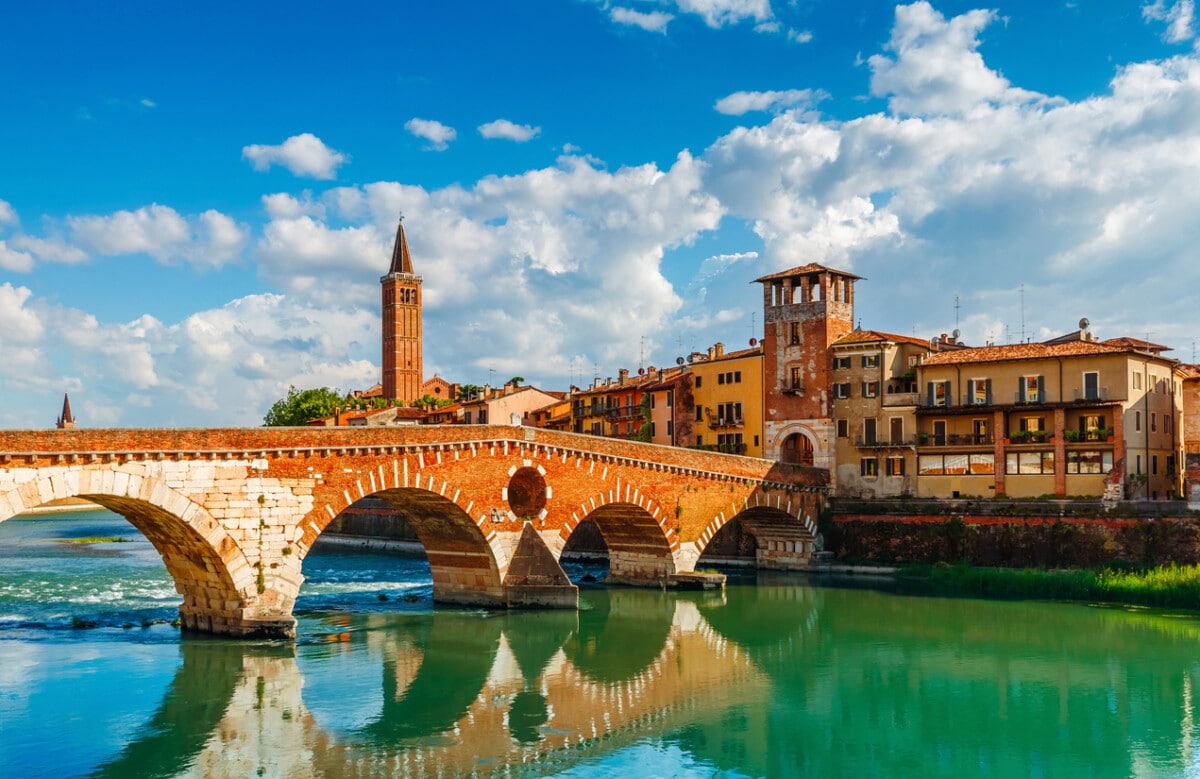 Bridge Ponte Pietra in Verona on Adige river. Photo by Yasonya via iStock by Getty Images