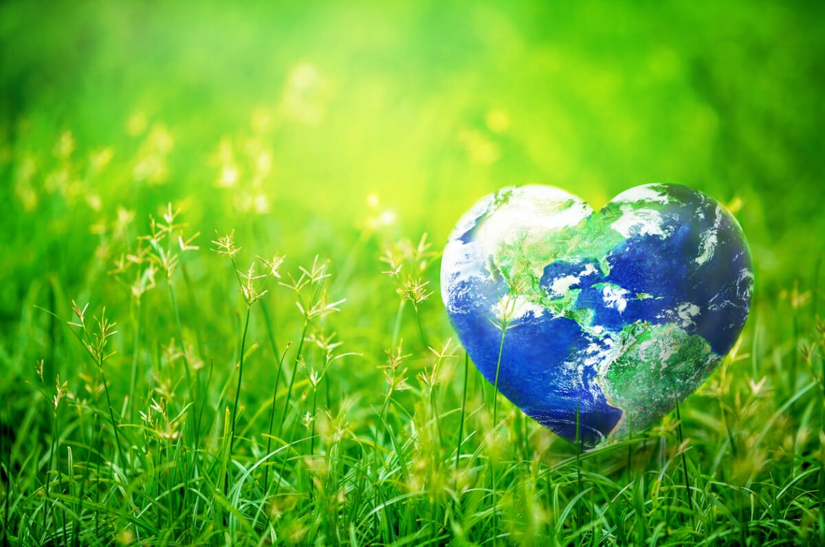 Earth in Heart shape on green grass on sunlight, Love and Save the World for the Next Generation concept, Earth day concept, Elements of this image furnished by NASA, http://earthobservatory.nasa.gov/IOTD/view.php?id=885 Photo by KARDD via iStock by Getty Images