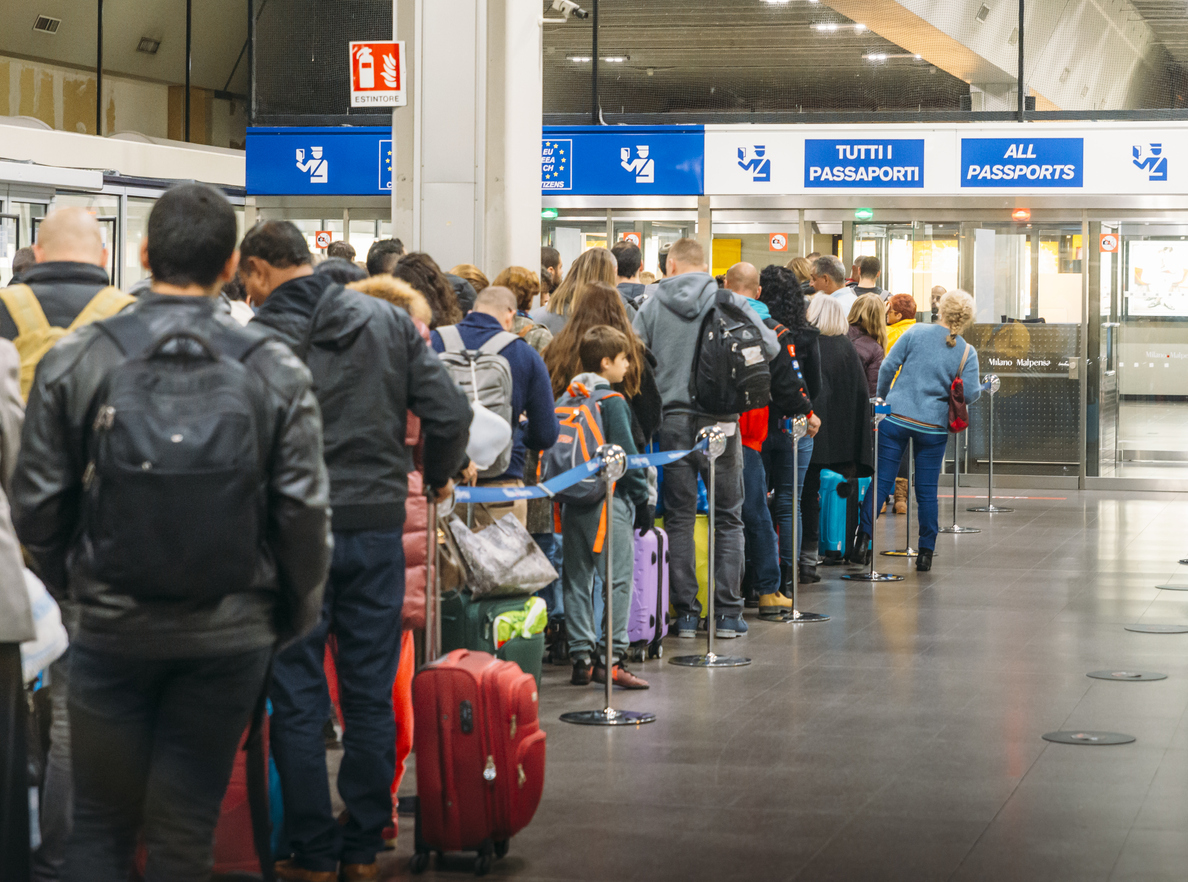 Milan Malpensa, November 23, 2017: Long immigration queue at Malpensa Airport in Milan, Italy for arrivals of Non-Schengen travellers