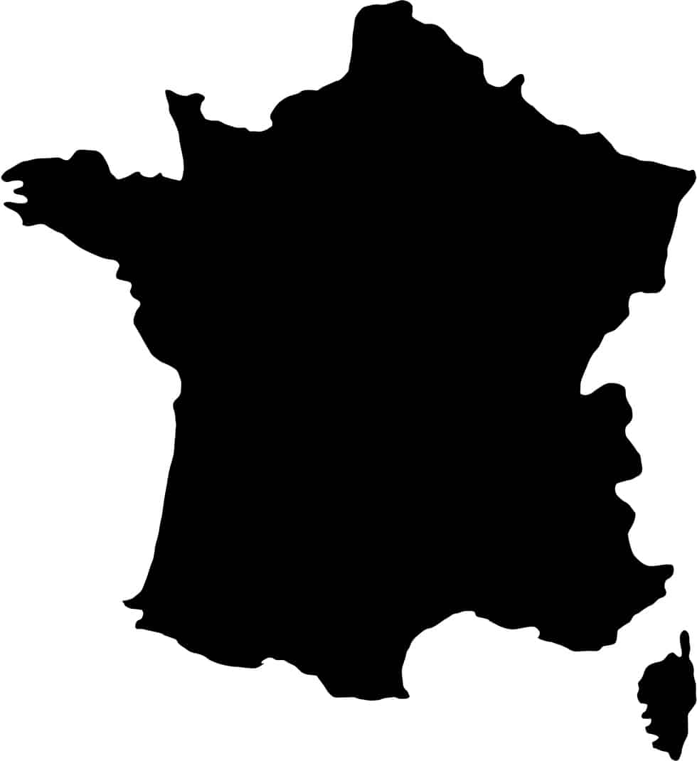 black silhouette country borders map of France on white background of vector illustration