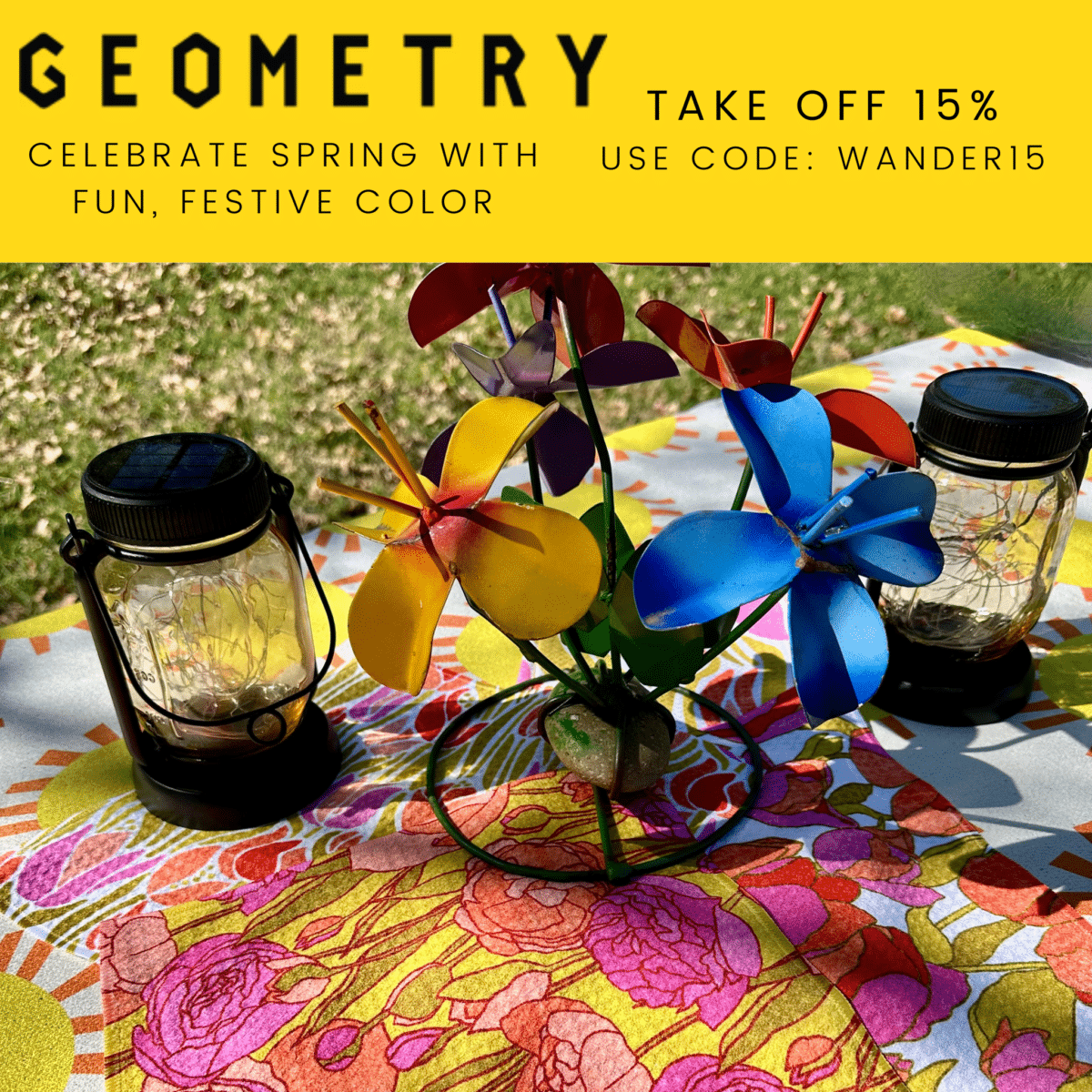 Colorful Geometry towels and picnic blanket