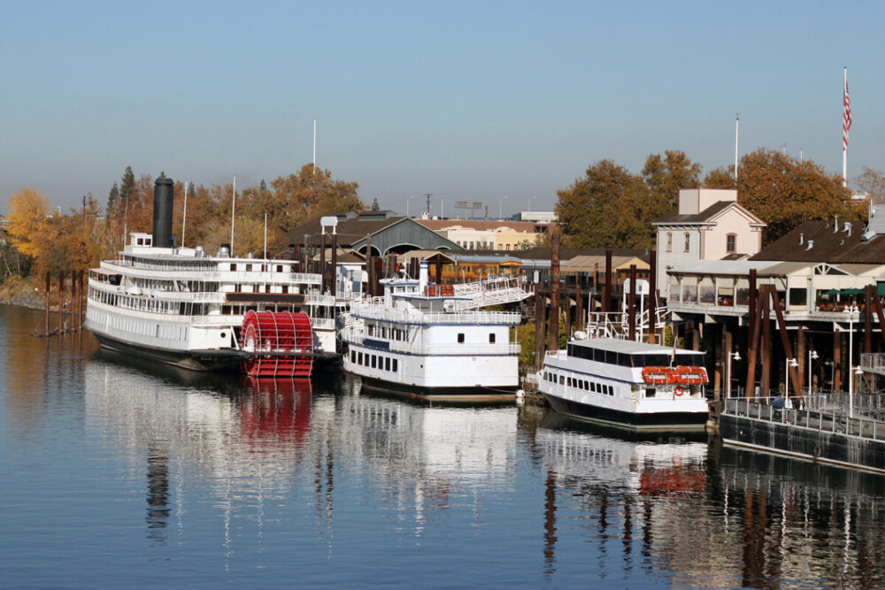 Boats on American River in Old Sacramento California